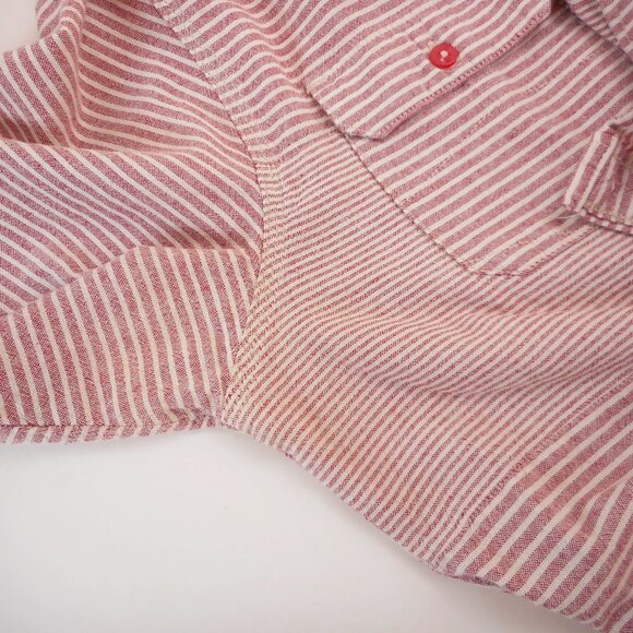Split Co Men's size L Short Sleeve Button-up Shirt Casual Striped Flap Pockets - Picture 10 of 10